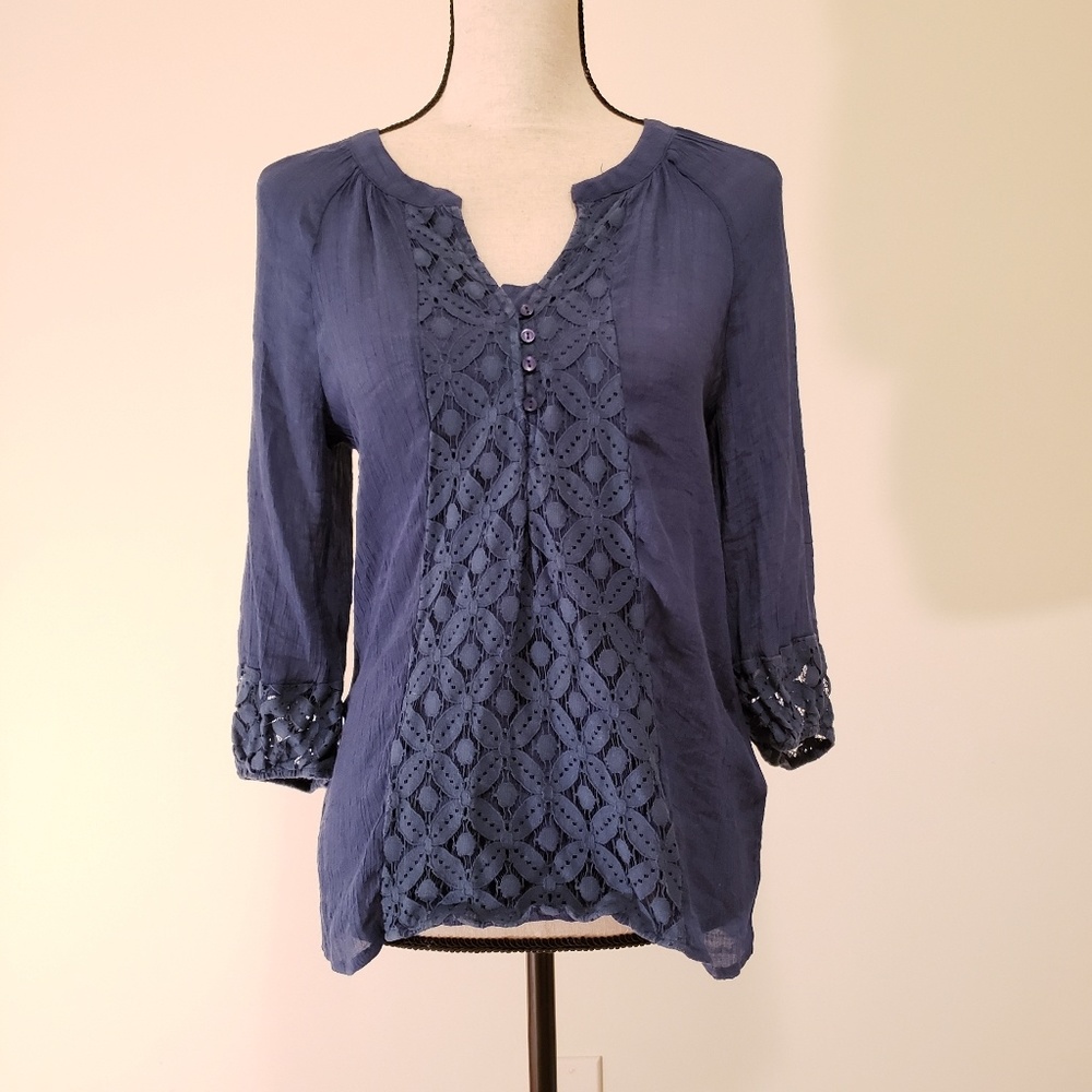 🍉 Counterparts Blue Lace Shirt 3/4 Sleeves